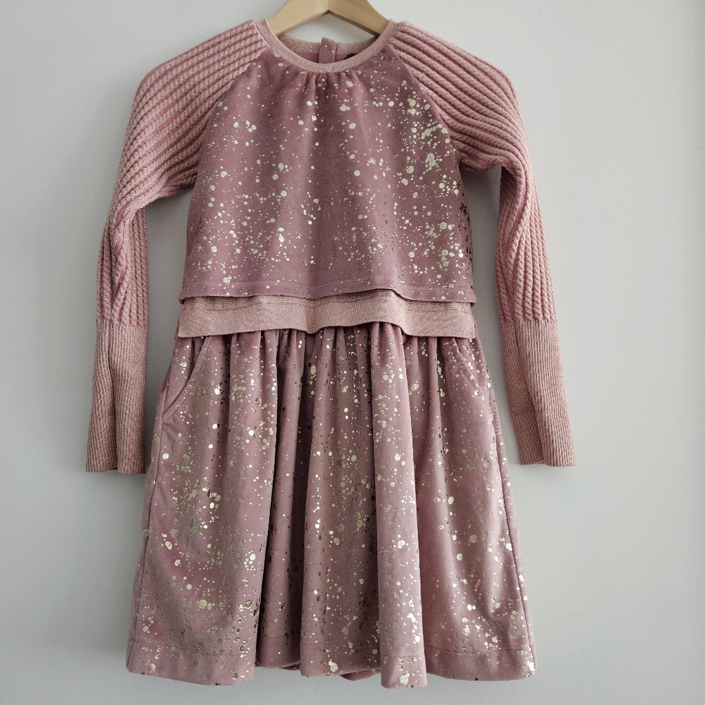 Imoga Girls Pink and Gold Splatter Dress Size 8